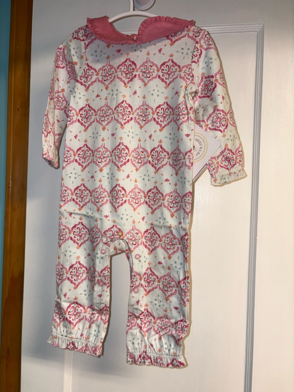Burt’s Bees- Pink & White Floral Medallion Baby Romper